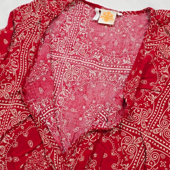 Archaic by Affliction Red Paisley Romper W/ Long Sleeves & V-Neck – M - Picture 7 of 11